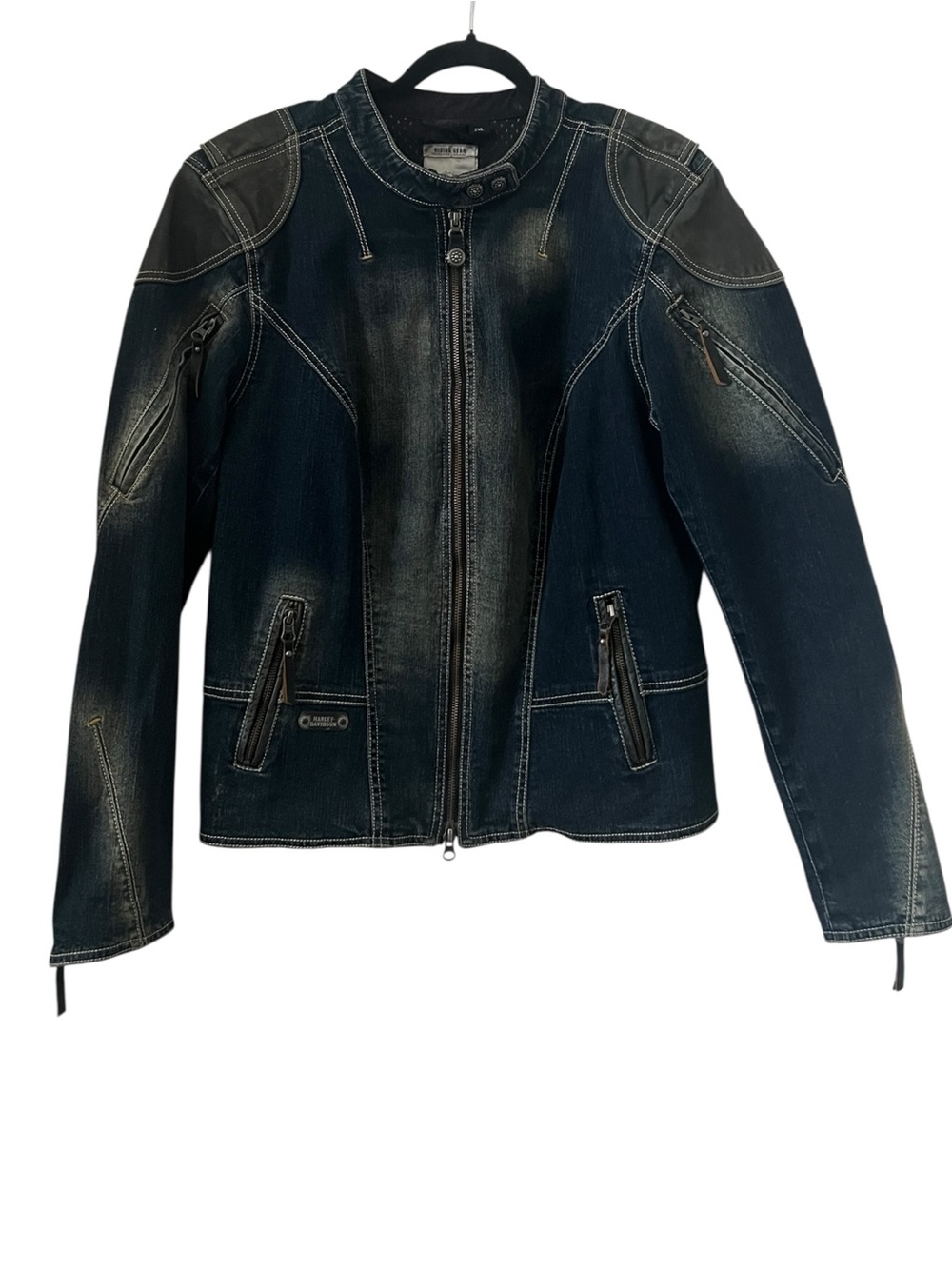 Harley Davidson Riding Gear Denim Embroidered Womens Jacket Size 2XL